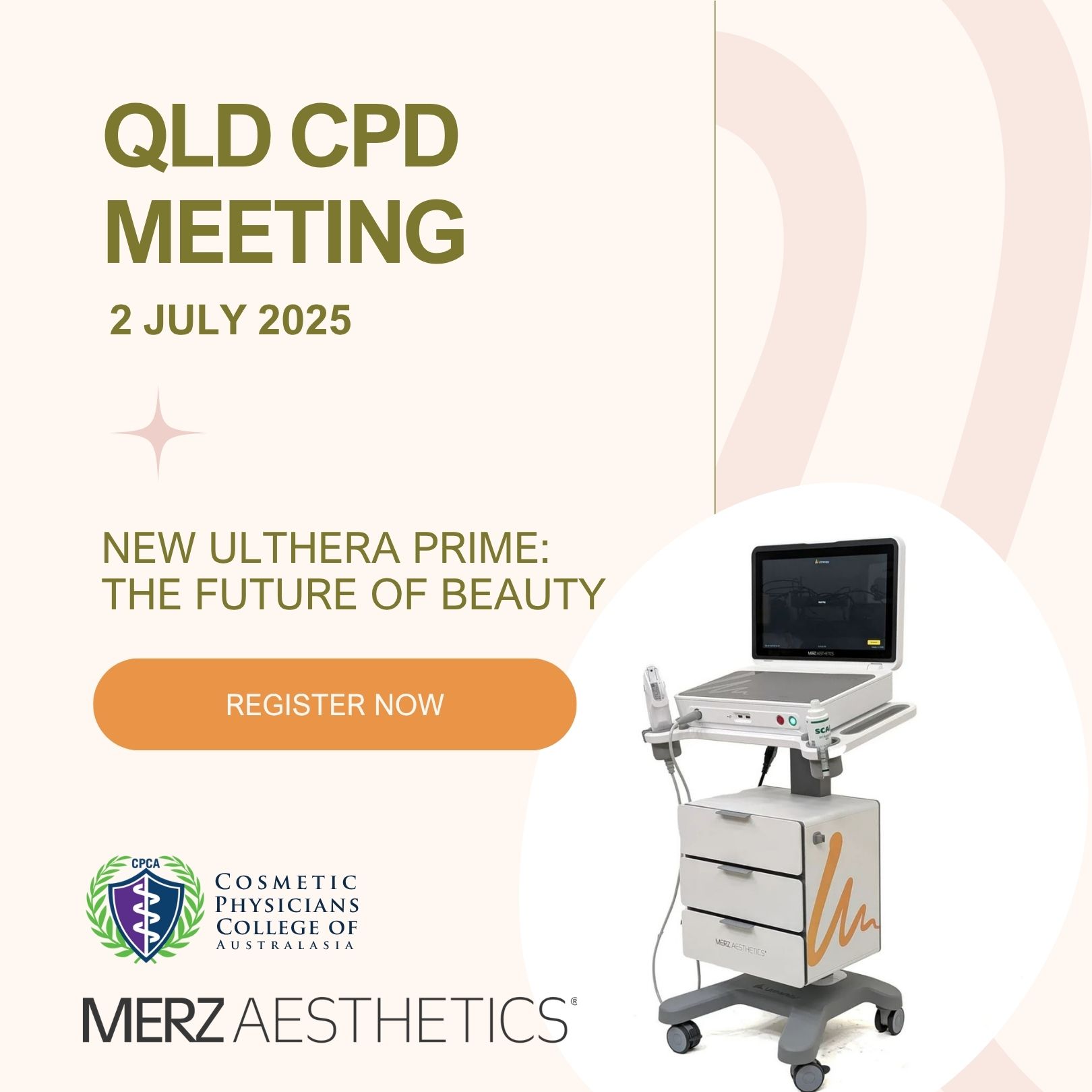 Promotional graphic for a WA Zoom meeting on 15 July 2025 discussing the new AHPRA guidelines, supporting ongoing aesthetic medicine education